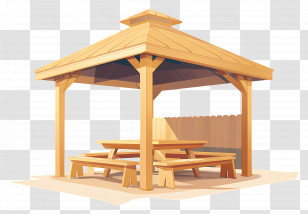 Summer Shelter - Wooden Gazebo With Benches In Garden Transparent PNG