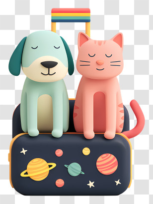 Dog Cat Sitting On Suitcase - Cute Pets Travel Illustration Transparent PNG