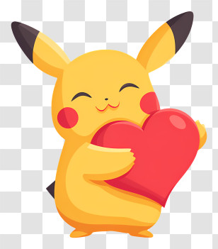 Pikachu Holding Red Heart - Cute Character Holding A Heart Transparent PNG