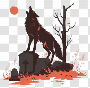 Wolf Howling - Howling Wolf At The Graveyard For Halloween Transparent PNG
