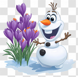 Frozen Olaf - Cheerful Snowman With Flowers Cartoon Transparent PNG