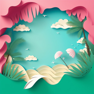 Summer Vacation
 - Tropical Beach Scene With Palm Trees Transparent PNG