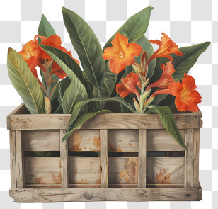 Canna Indica Flower - Wooden Crate With Orange Flowers Transparent PNG