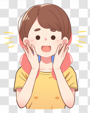 Girl Touching Face - Surprised Cartoon Girl Transparent PNG