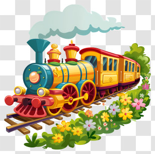 Spring Field - Colorful Cartoon Train With A Cheerful Vibe Transparent PNG