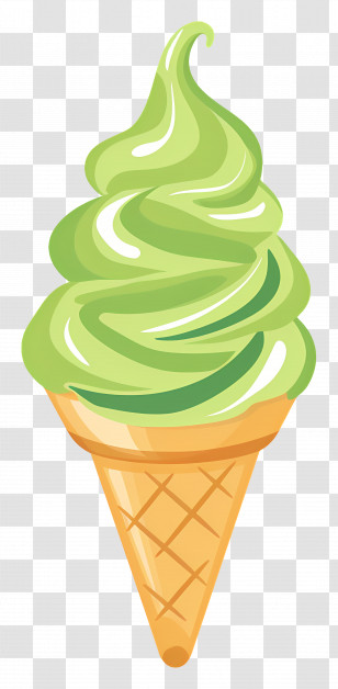 Matcha Ice Cream - Green Swirl Ice Cream Cone Transparent PNG