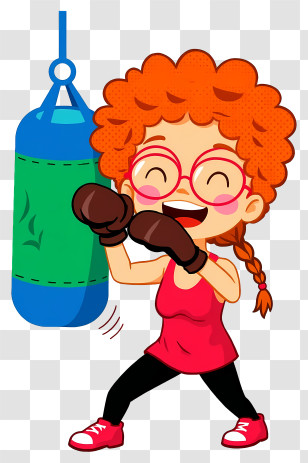 Girl Striking Punching Bag - Girl Boxing With Punching Bag Transparent PNG