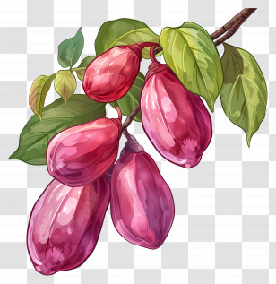 Fruit - Cluster Of Red Fruits With Green Leaves Transparent PNG