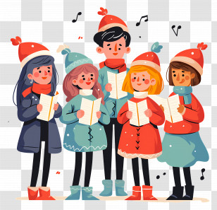 Go Caroling Day - Children Singing Christmas Carols In Winter Attire Transparent PNG