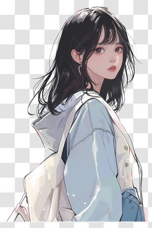 College Girl With Bag - Anime Girl With Black Hair Transparent PNG