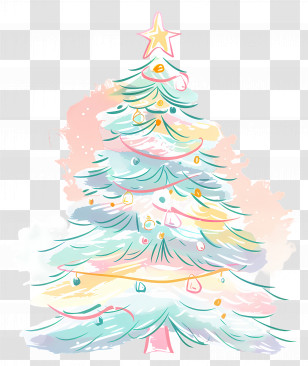 Christmas Tree - Pastel-Colored Christmas Tree With Star Topper Transparent PNG