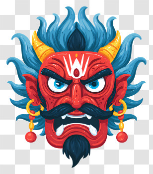 Demonic Face - Fierce Red Demon Mask Transparent PNG
