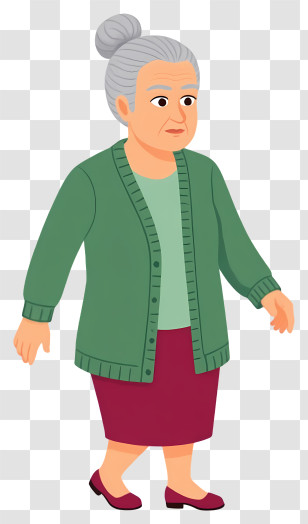 Senior Woman Walking - Elderly Woman In Green Cardigan Transparent PNG