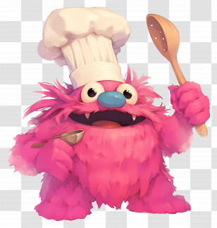Gonger - Pink Cartoon Monster Chef With Wooden Spoon Transparent PNG