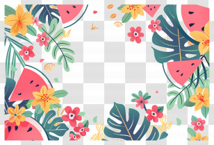 Summer Background - Floral And Watermelon Summer Theme Transparent PNG