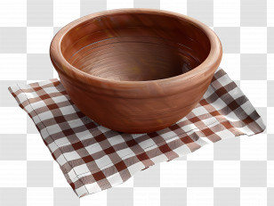 Bowl - Brown Clay Bowl With Checked Cloth Transparent PNG