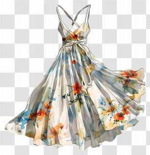 Summer Dress - Elegant Floral Dress For Summer Transparent PNG