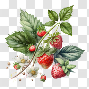 Strawberry
 - Strawberry Plant With Flowers Botanical Art Transparent PNG