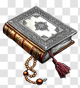 Doodle Holy Book Of Koran And Pray Beads - Decorative Embossed Book Transparent PNG