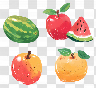 Fruits - Colorful Fruits: Watermelon, Apple, And Peach Transparent PNG