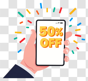 Hand Holding Phone Shopping - 50% Off Sale On Smartphone Transparent PNG