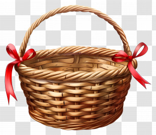 Wicker Basket - Woven Basket With Red Ribbons Transparent PNG