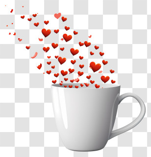 Love Heart Mug - White Cup With Heart Sprinkles Transparent PNG