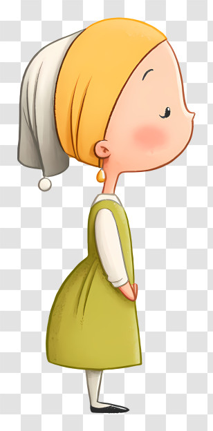 Girl With Pearl Earring - Profile Of Cartoon Girl In Dress Transparent PNG