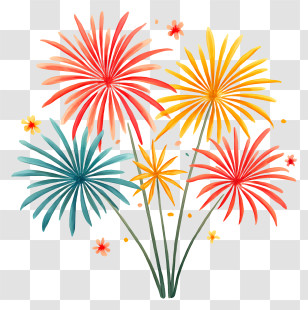 Watercolor Fireworks - Colorful Fireworks Illustration Transparent PNG