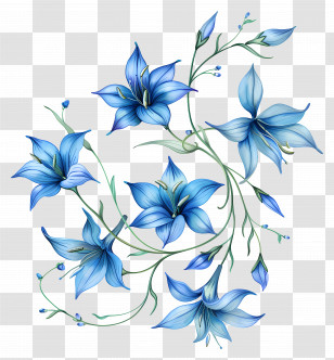 Blue Flowers - Beautiful Blue Bloom Floral Illustration Transparent PNG
