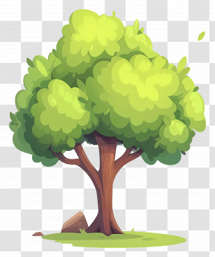 Cute Cartoon Tree - Green Leafy Tree With Strong Trunk Transparent PNG
