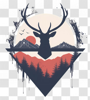 Deer Silhouette - Deer Silhouette With Nature Scene Design Transparent PNG