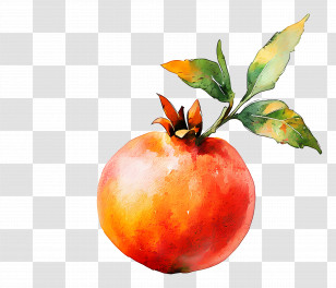 Pomegranate Watercolor - Watercolor Pomegranate With Leaves Art Transparent PNG