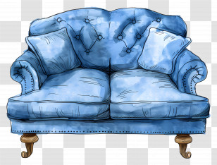 Blue Sofa - Blue Watercolor Sofa Illustration Transparent PNG