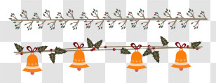 Holiday Image - Christmas Garland With Bells And Holly Transparent PNG