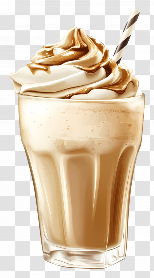 Frappe - Frothy Milkshake Glass Topped With Cream And Syrup Transparent PNG