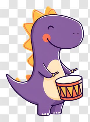 Cute Dinosaur Playing Drum - Playful Dinosaur With A Drum Transparent PNG