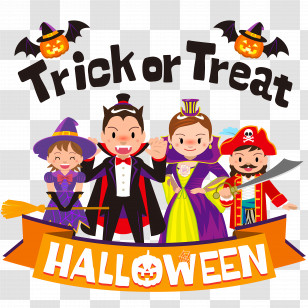Happy Halloween - Halloween Trick Or Treat Characters Design Transparent PNG