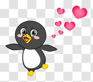 Cartoon - Cute Penguin With Hearts Transparent PNG