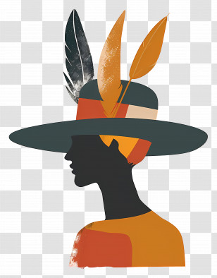 Girl Logo - Stylish Silhouette With Hat And Feathers Transparent PNG