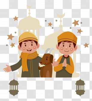 Eid Ul Adha - Two Boys With Goat Celebrating Transparent PNG