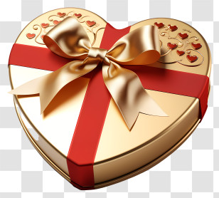 Gift Box - Heart-Shaped Gift Box With Golden Bow Transparent PNG