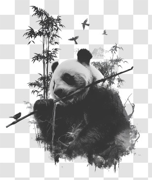 Panda Logo - Black And White Panda With Bamboo Transparent PNG