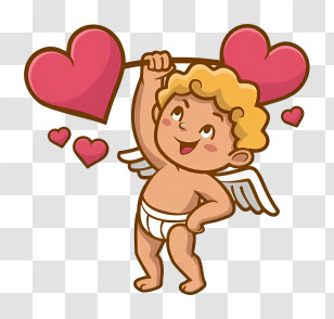 Cartoon Cupid - Blonde Angel Holding Hearts Transparent PNG