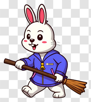 Halloween Bunny - Cartoon Rabbit With A Broom Transparent PNG
