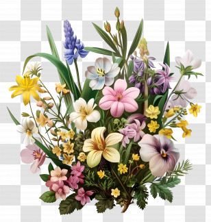 Spring Flowers - Beautiful Spring Flower Bouquet Illustration Transparent PNG
