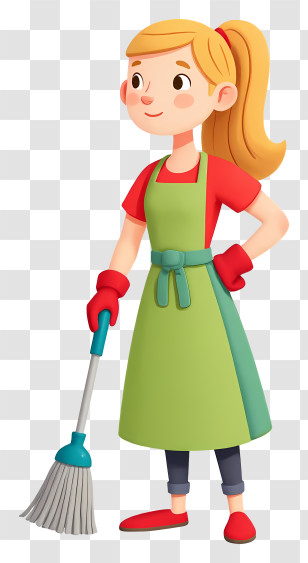 Housewife - Friendly Woman Cleaning With Mop Transparent PNG