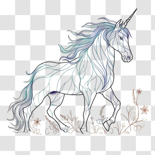 Unicorn - Whimsical Unicorn With Floral Elements Transparent PNG