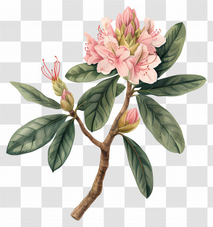 Vintage Flowers - Delicate Pink Rhododendron Flower Illustration Transparent PNG