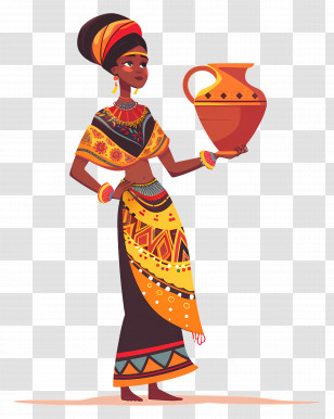 African Aboriginal Woman - African Woman Carrying A Jar In Traditional Attire Transparent PNG